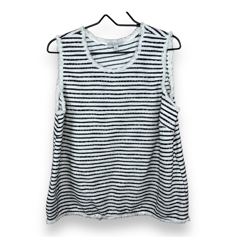 1x Green Envelope Blue White Print Sleeveless Top Preppy Classic